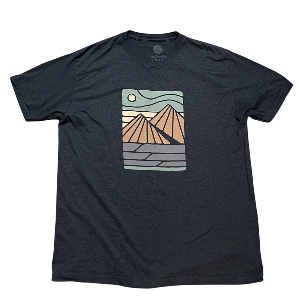 Wovhrn Men's Black Graphic‎ T-Shirt Mountain Landscape Xl